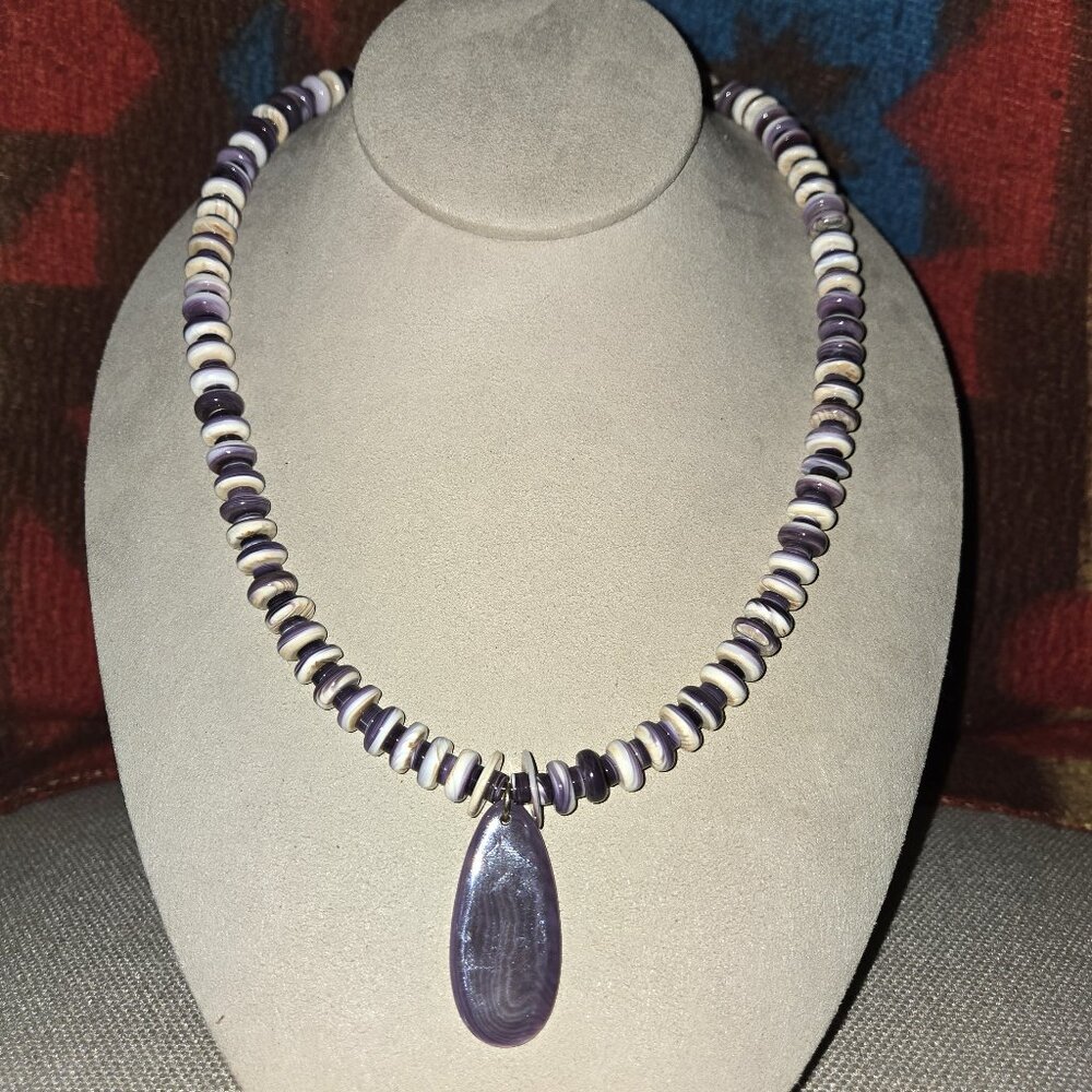 Wampum Beaded Necklace with Wampum Drop